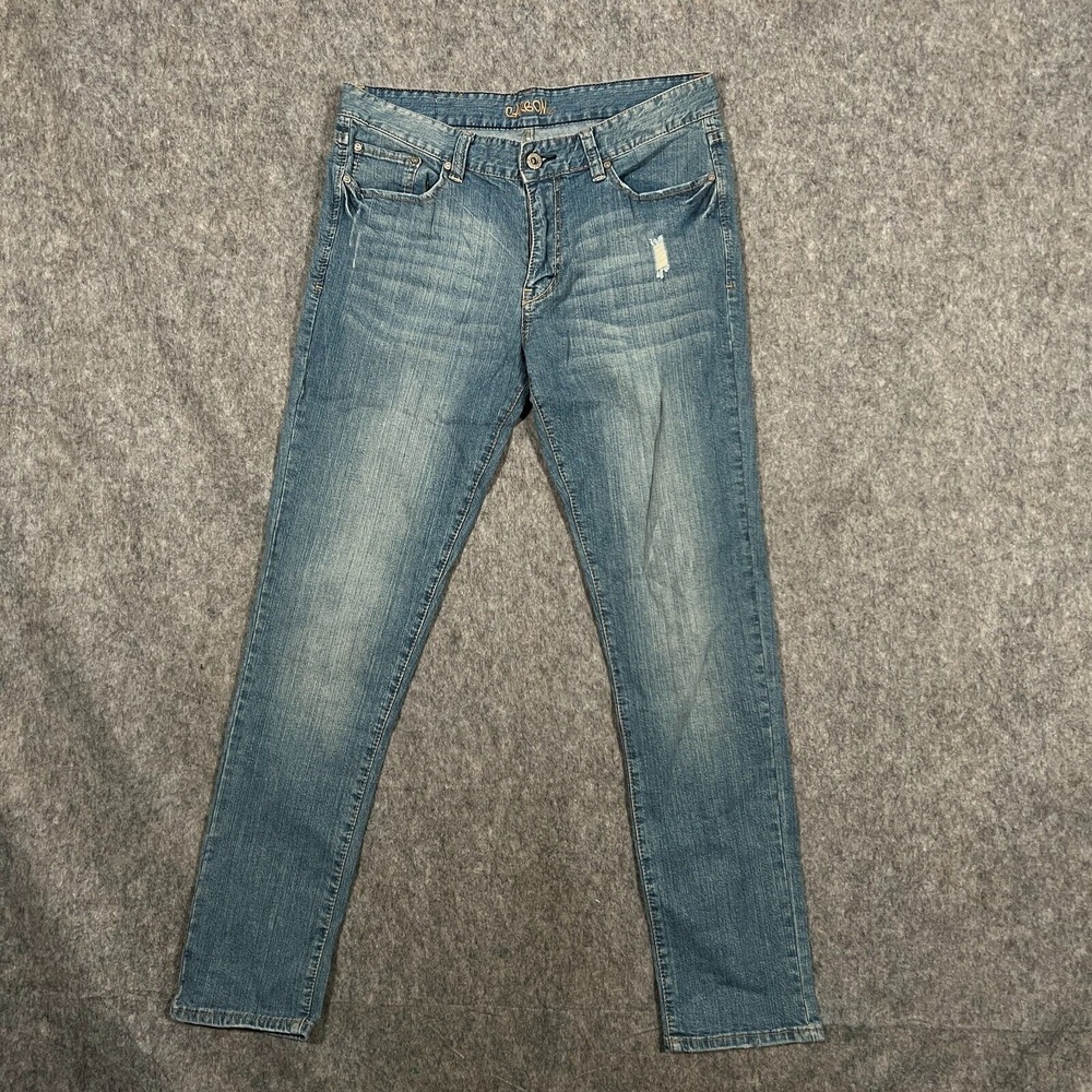 Carbon Men's Straight Jeans Size 34/32 Blue‎ Denim Cotton Stretch Distressed